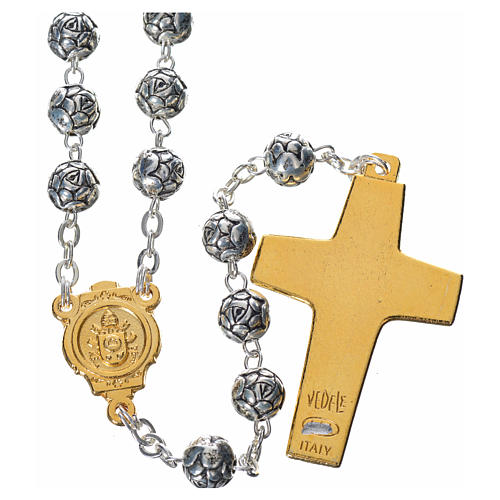 Rosary beads, Pope Francis with metal roses 2