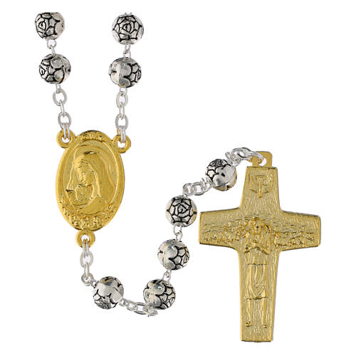 Terço Papa Francisco rosas metal 1