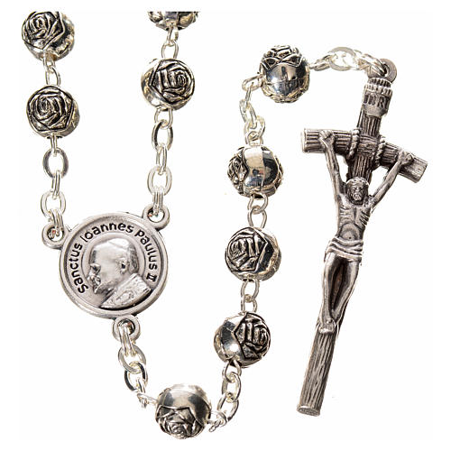 Rosary beads, John Paul II with metal roses 1