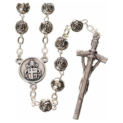 Rosary beads, John Paul II with metal roses 2