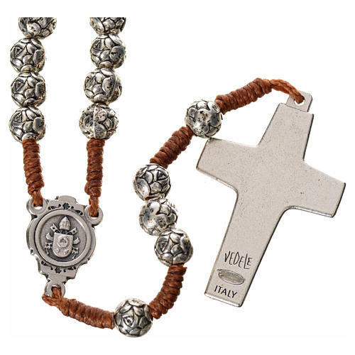 Rosary beads in metal, Pope Francis with roses and cord 2