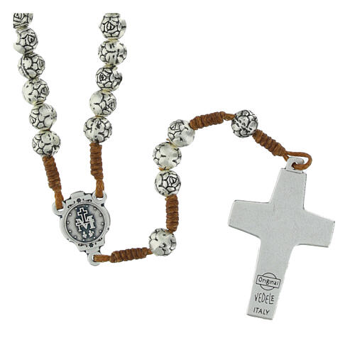 Rosary beads in metal, Pope Francis with roses and cord 2