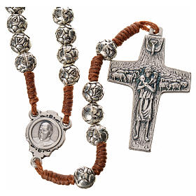 Rosary beads in metal, Pope Francis with roses and cord
