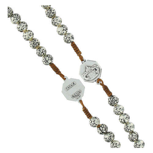 Rosary beads in metal, Pope Francis with roses and cord 3