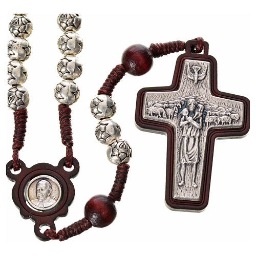Rosary beads in metal and dark wood, Pope Francis 1