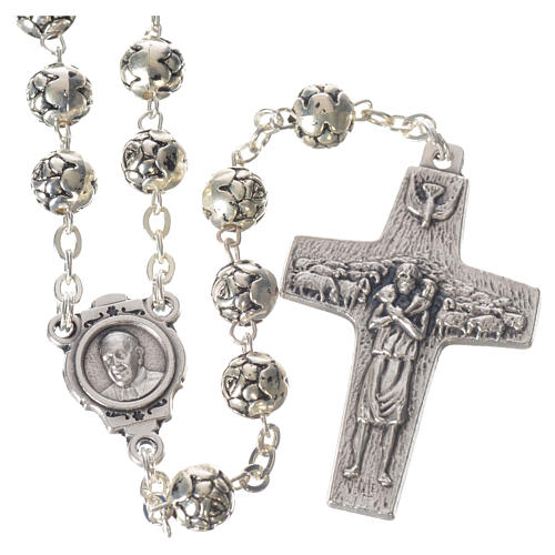 Pope Francis rosary beads with roses in silver medal 1