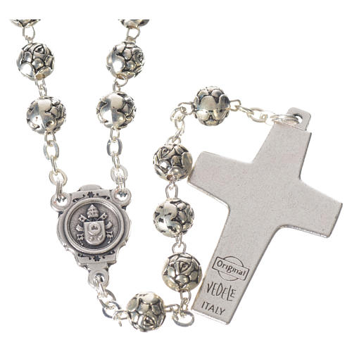 Pope Francis rosary beads with roses in silver medal 2