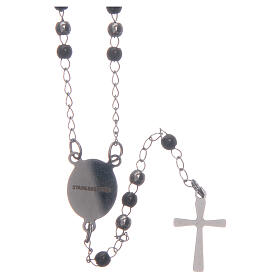 Rosenkranz klassischer Stil in silber mit schwarzen Perlen aus Stahl 316