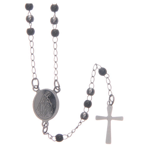 Rosenkranz klassischer Stil in silber mit schwarzen Perlen aus Stahl 316 1