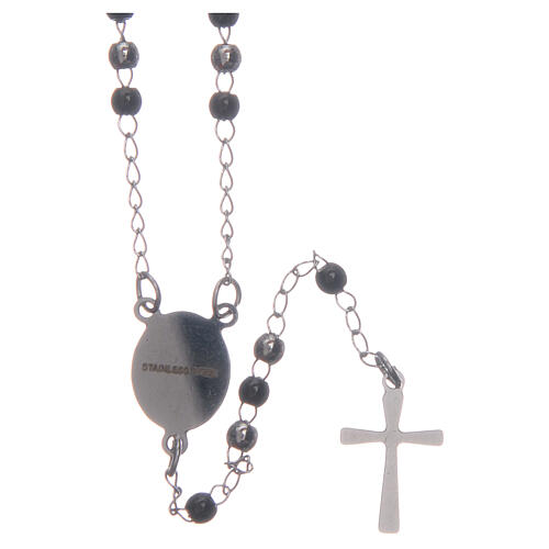 Rosenkranz klassischer Stil in silber mit schwarzen Perlen aus Stahl 316 2