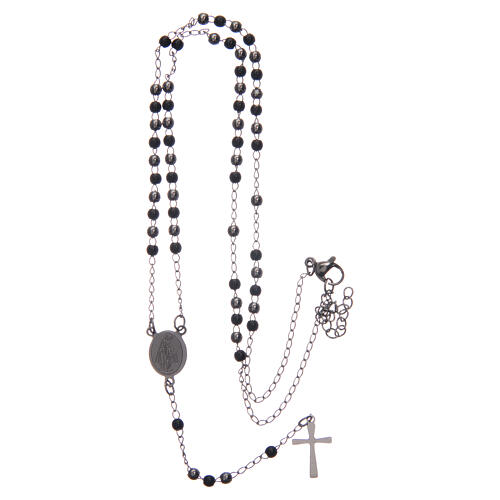 Rosenkranz klassischer Stil in silber mit schwarzen Perlen aus Stahl 316 5