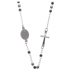 Rosenkranz-Halskette, silber-/schwarzfarben, aus Edelstahl 316L