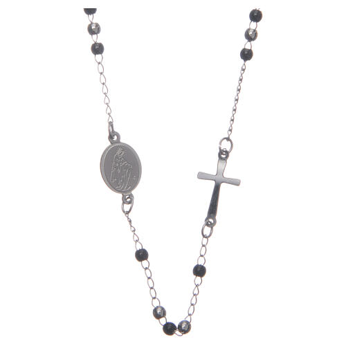 Rosenkranz-Halskette, silber-/schwarzfarben, aus Edelstahl 316L 1