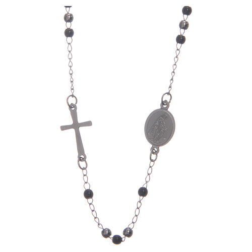Rosenkranz-Halskette, silber-/schwarzfarben, aus Edelstahl 316L 2