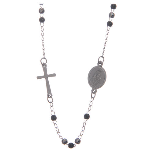 rosary choker silver and black 316l steel