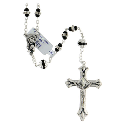 Rosary in oxidised metal black with strass 1