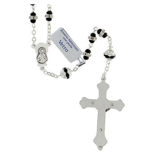 Rosary in oxidised metal black with strass 2