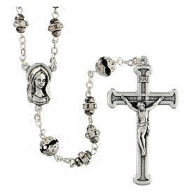 Rosary in metal with rhinestones, steel colour