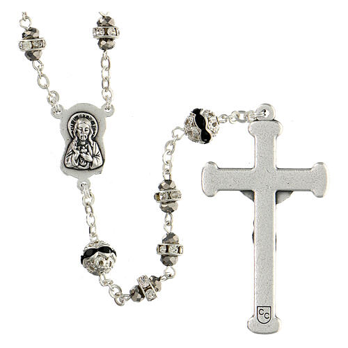 Rosary in metal with rhinestones, steel colour 2