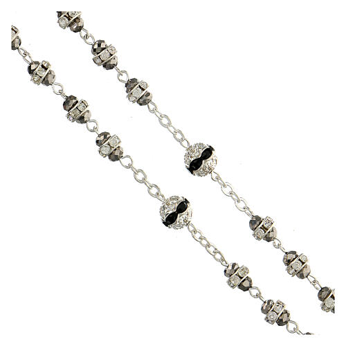 Rosary in metal with rhinestones, steel colour 3