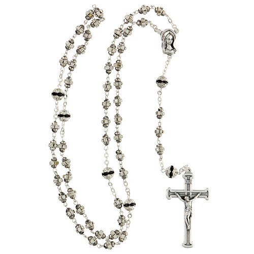Rosary in metal with rhinestones, steel colour 4
