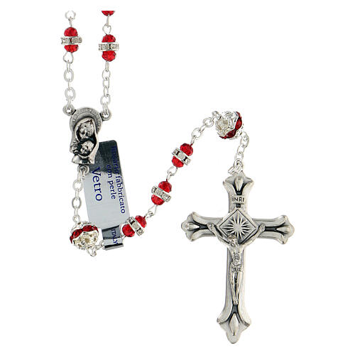 Rosary in oxidised metal ruby pearl with strass 1