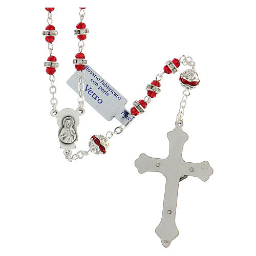 Rosary in oxidised metal ruby pearl with strass 2