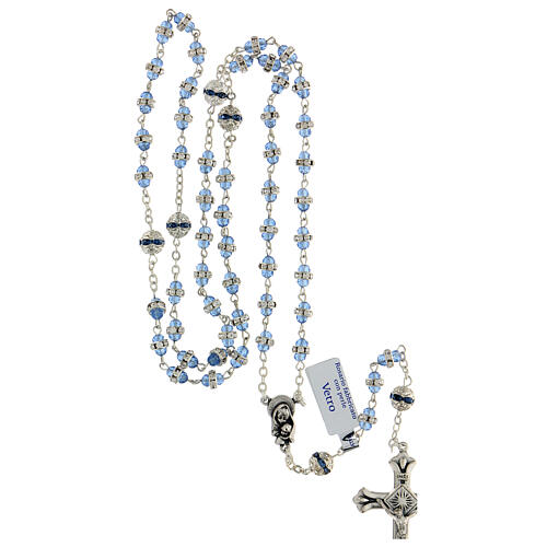 Rosenkranz mit saphirblauen Perlen und Strass 4