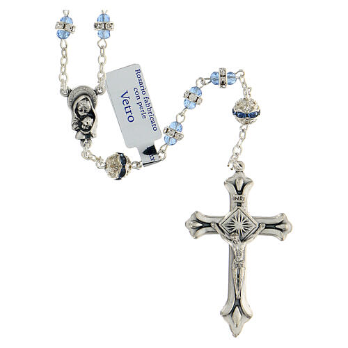 Rosary in oxidised metal sapphire pearl with strass 1