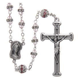 Rosary in oxidised metal pink pearl with strass