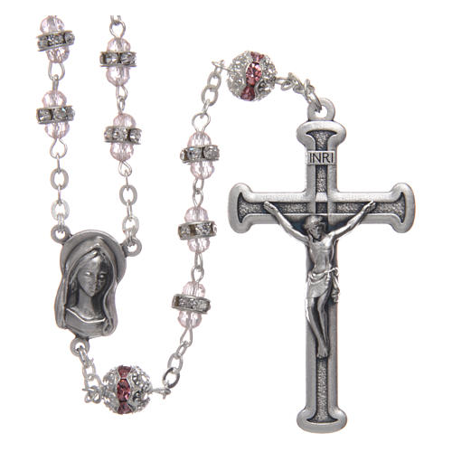 Rosary in oxidised metal pink pearl with strass 1