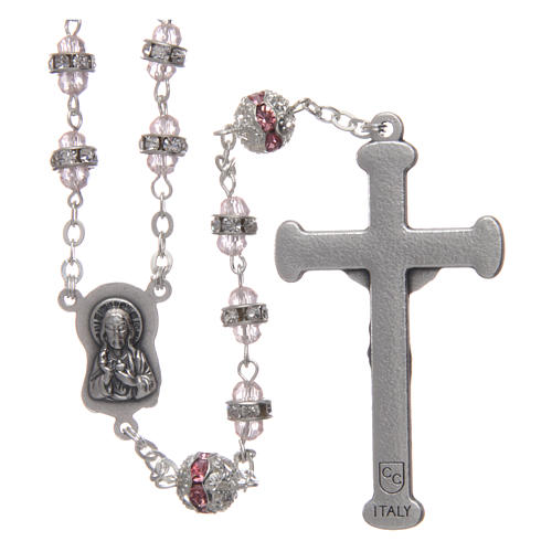 Rosary in oxidised metal pink pearl with strass 2