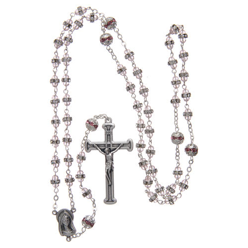 Rosary in oxidised metal pink pearl with strass 4