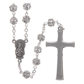 Silver rosary with strass grains and crystal 6 mm