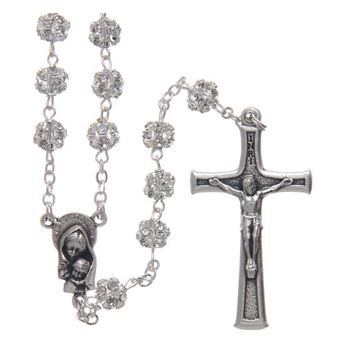 Silver rosary with strass grains and crystal 6 mm 1