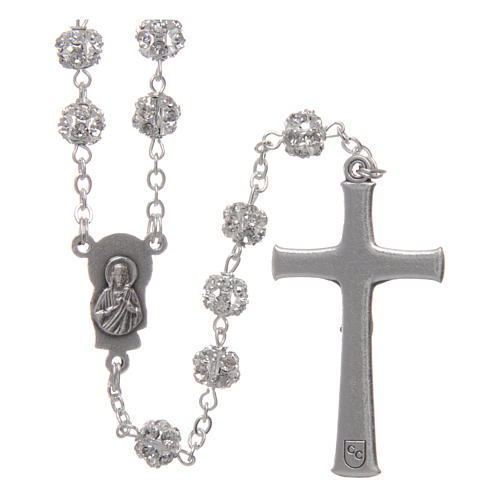Silver rosary with strass grains and crystal 6 mm 2