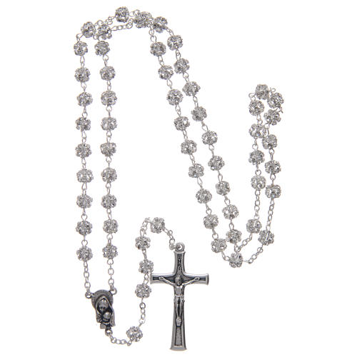 Silver rosary with strass grains and crystal 6 mm 4