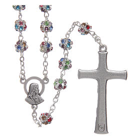Silver rosary with strass grains multicoloured 6 mm