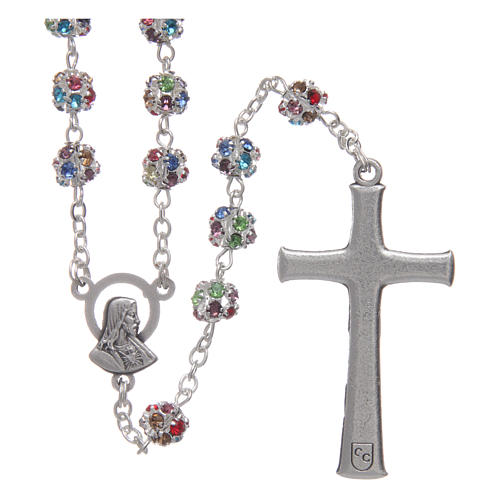 Silver rosary with strass grains multicoloured 6 mm 2