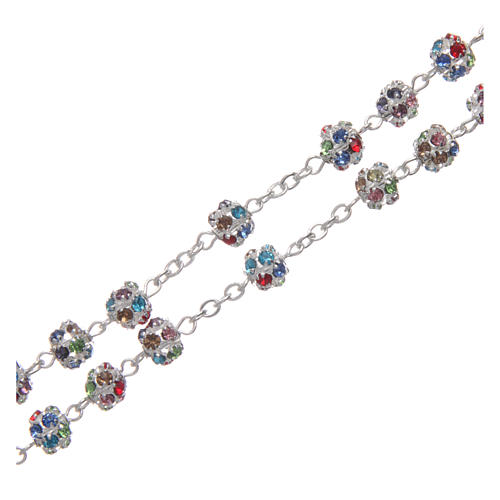 Silver rosary with strass grains multicoloured 6 mm 3