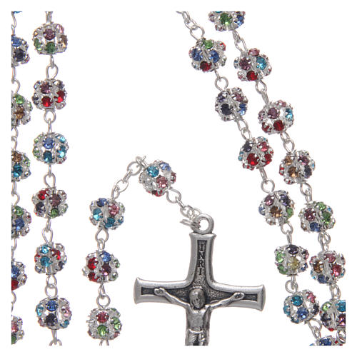 Silver rosary with strass grains multicoloured 6 mm 4