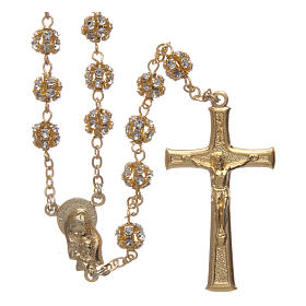 Gold rosary with strass crystal grains 6 mm