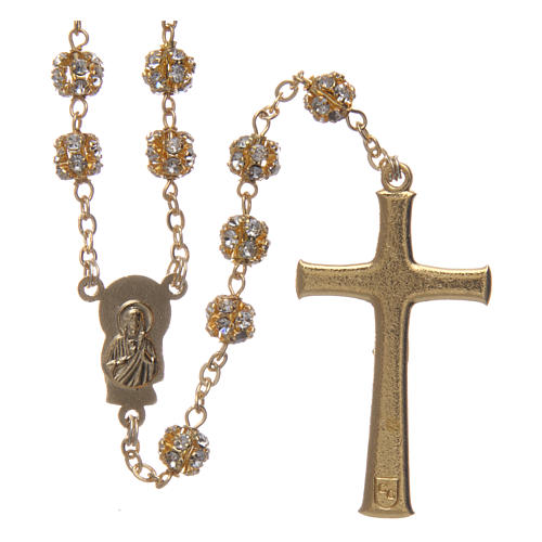 Gold rosary with strass crystal grains 6 mm 2