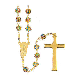 Gold rosary with strass grains multicoloured 6 mm