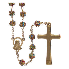 Rosari metallo: Rosario dorato grani strass multicolor  6 mm