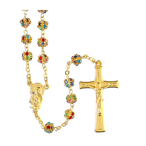 Gold rosary with strass grains multicoloured 6 mm 1
