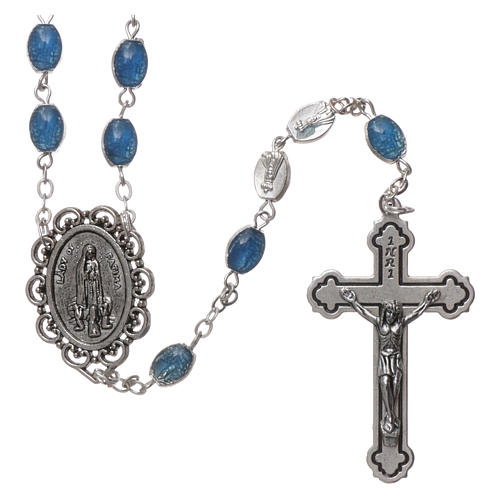 Rosary in metal Our Lady of Fatima with Fatima soil 6x4 mm grains, blue enamel 1
