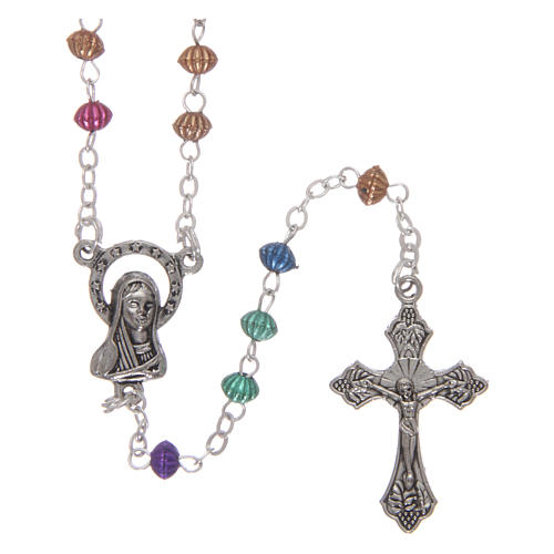 Rosary in metal 2x1 mm grains, multicolour 1