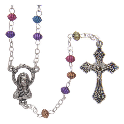 Rosary in metal 2x1 mm grains, multicolour with box 1