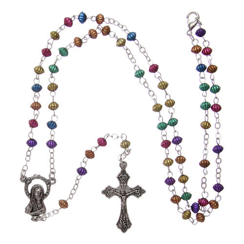 Rosary in metal 2x1 mm grains, multicolour with box 4